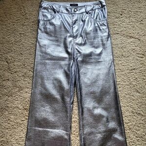 Stylish Boohoo Light Blue Metallic Jean-style Pants